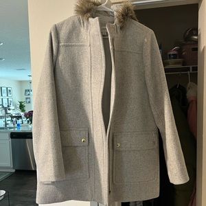 Grey Wool Jcrew Coat with fur hood
